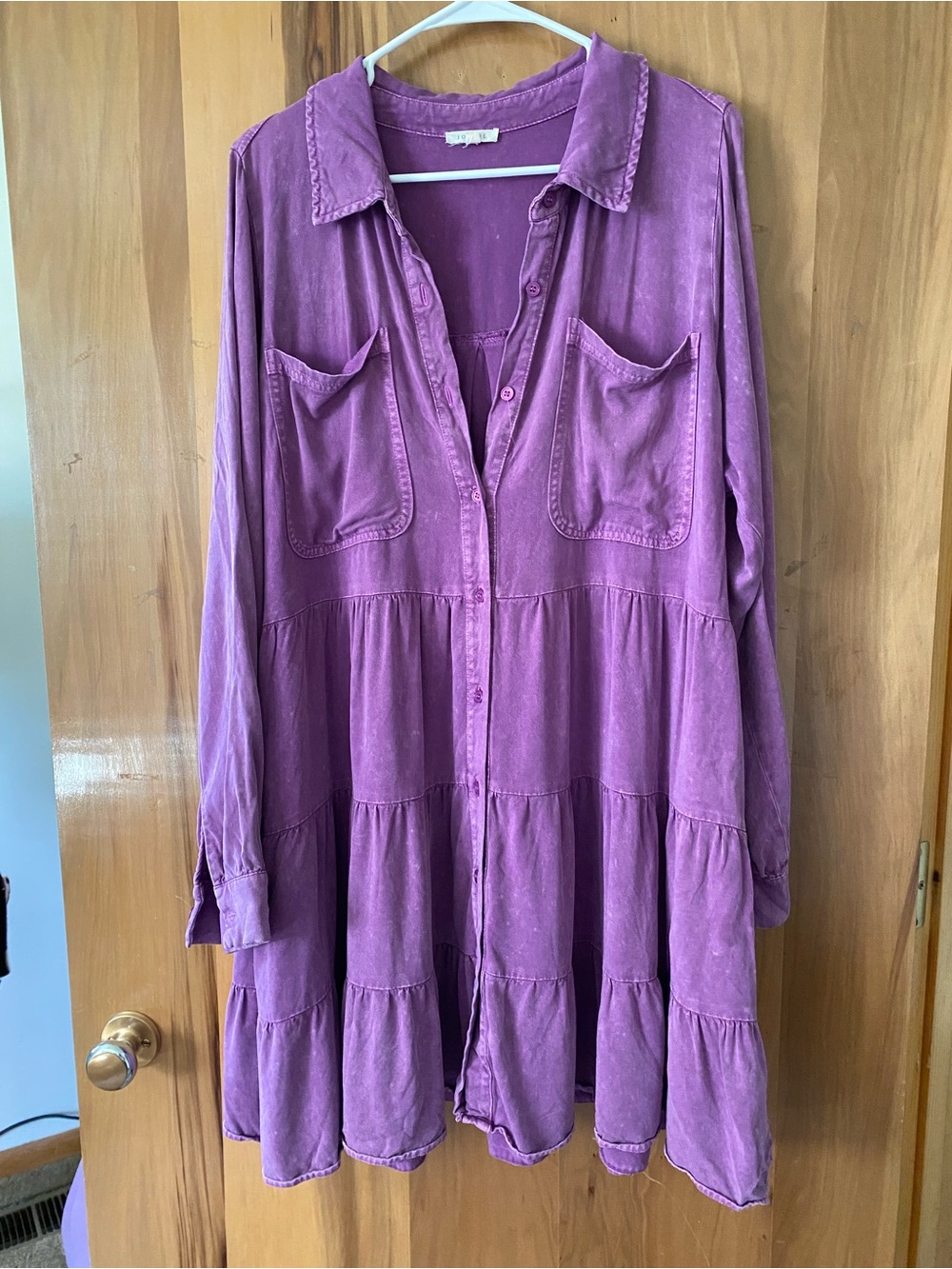 JODIFL Vibrant Purple Button-Front Tiered Dress